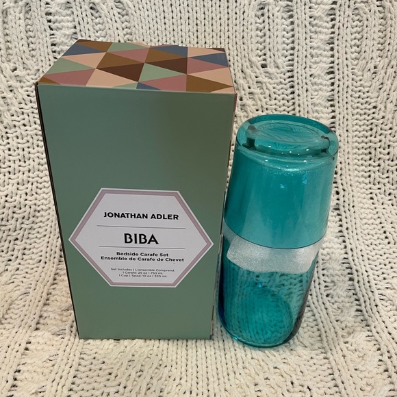 Jonathan Adler Bedside Carafe Turquoise Blue Water Pitcher Hostess Gift NWT Aqua - Picture 4 of 6